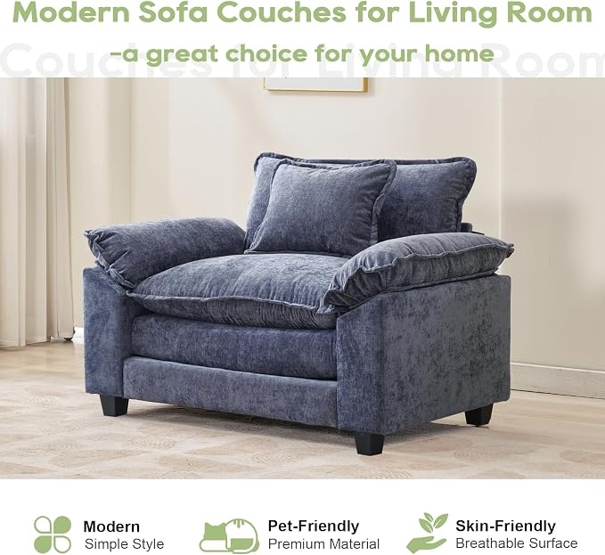 Oprisen Modular Sectional Sofa, Comfy Cloud Couch Sectional Sofa, Chenille Sofa Sleeper Deep Seat Sofa with Throw Pillows for Living Room (Blue, 53"- Single Seat)