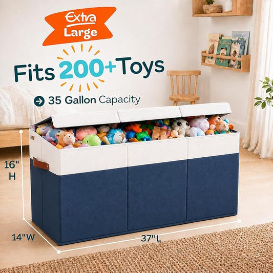 SoftOwl Extra Large Toy Storage Organizer with Lid - Sturdy, Collapsible Toy Chest Storage Box Design - Toys Bin with Dividers for Kids, Nursery, Bedroom, Playroom 37"x16"x14"