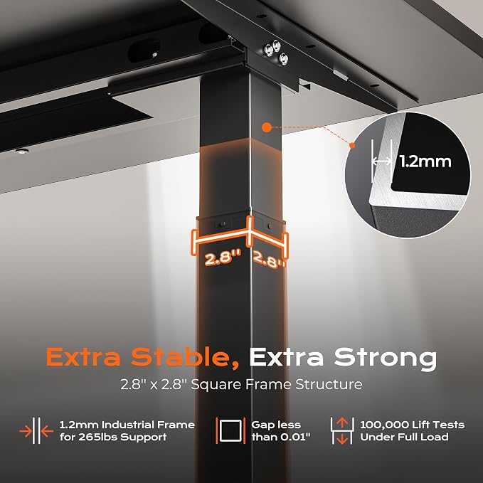 Huuger Dual Motor Electric Standing Desk Frame, Sit Stand up Desk Leg for 47.2” to 86.6” Desktop, Computer Desk Leg with Cable Tray, 3 Memory Height Presets, 2 Hooks, Black Frame Only, 1CD128B