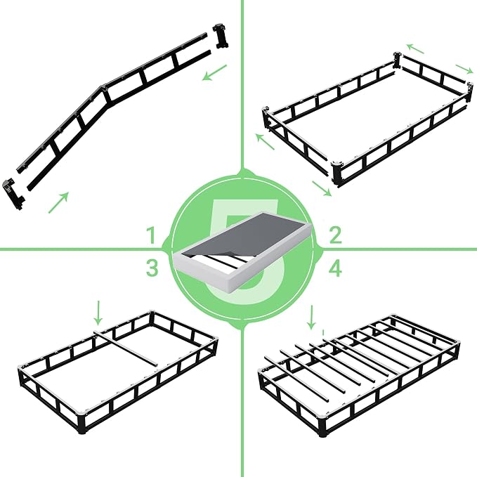 FMDMR Twin Box Spring 4 Inch - Low Profile Box Spring Twin, Heavy Duty Mattress Foundation Metal Bed Base with Fabric Cover, Noise Free, Easy Assembly, Non-Slip, 2500lbs Max