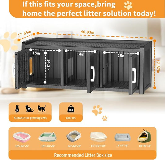 ROJIK Shoe Cabinet Waterproof UV-Resistant,Storage Bench Indoor Outdoor with Adjustable Shelves,for Entryway Bedroom,Hallway,Living Room(3 Door + Side Access,Black)