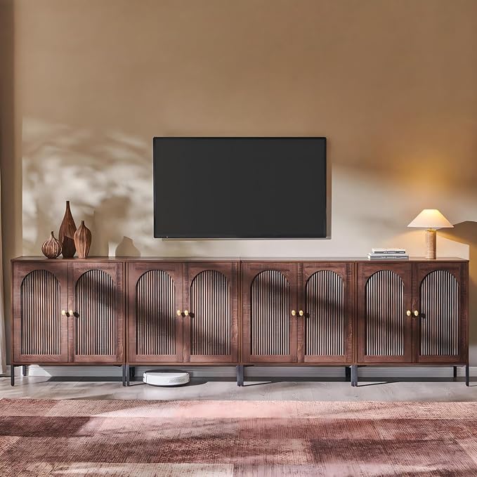 IFGET Modern Buffet Cabinet with Storage, 123.5" W Fluted Arched Sideboard Cabinet w/Adjustable Shelves, Wooden Modular Coffee Bar for Dining Room, Kitchen, Living Room, Entryway, Brown