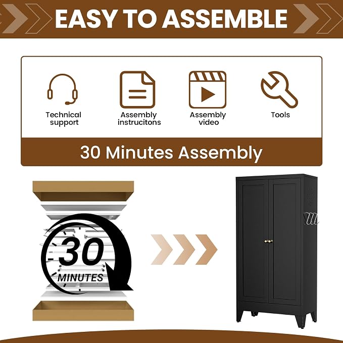 Metal Pantry Cabinet, 47" Kitchen Pantry Cabinet with 2 Doors and 3 Adjustable Shelves, Black Steel Storage Cupboard for Dining, Office, Living Room, Bathroom