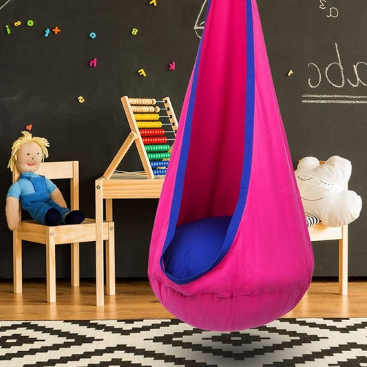 Y- STOP Kids Pod Swing Seat, Hanging Hammock Chair Swing with Inflatable Pillow, Sensory Swing Chair with Pocket for Outdoor and Indoor (Pink and Blue) pcs