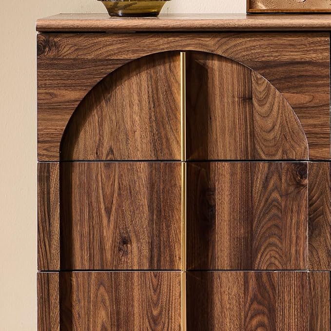 ACCOHOHO Arched Dresser for Bedroom with 9 Drawers, 52" Wide Modern Chest of Drawers with Rounded Edge & Metal Handles, Wood Storage Closet Dressers TV Stand for Living Room, Hallway, Brown