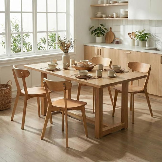 100% Solid Wood Dining Chairs,Mid Century Modern Dining Chairs with Rounded Backrest,Kitchen,Dining Room Chairs Set of 1/2/4 (6, Original Wood Color)