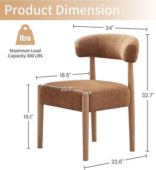 VKNOW Wooden Dining Chairs Set of 6 with Curved Open Back, Black | Natural Rubberwood Legs, Soft Chenille Fabric, Thickened Cushion, For Adults and Family, Dining Room, Kitchen, No Wobble