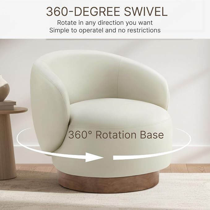 KISLOT Swivel Accent Chair Modern Round Barrel Armchair with Upholstered Faux Leather for Living Room Bedroom Waitingroom,2 Box,Cream