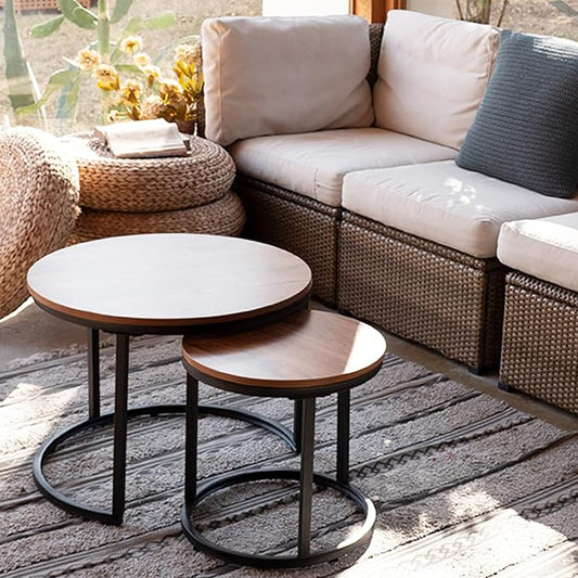 Garden 4 you Nesting Coffee Table Rustic Brown 2 Sets for Small Place Engineered Wood Sofa End Side Table for Living Room Cabin Bed Room Dining Room