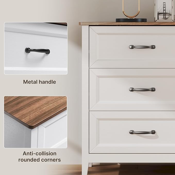 Gizoon 3 Piece Dresser Set, 5 Drawer Dresser + 6 Chest + 7 Chest of Drawer, Farmhouse Bedroom Furniture Set, with Retro Top, Black Handles, Anti-tip, Organizer for Bedroom, Living Room
