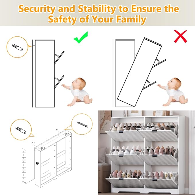 BORNOON Large Shoe Cabinet for Entryway, Tall Narrow Shoe Storage Cabinet with 6 Flip Drawers and Adjustable Shelves, Shoe Rack Cabinet Organizer for Hallway, Foyer, Small Apartment