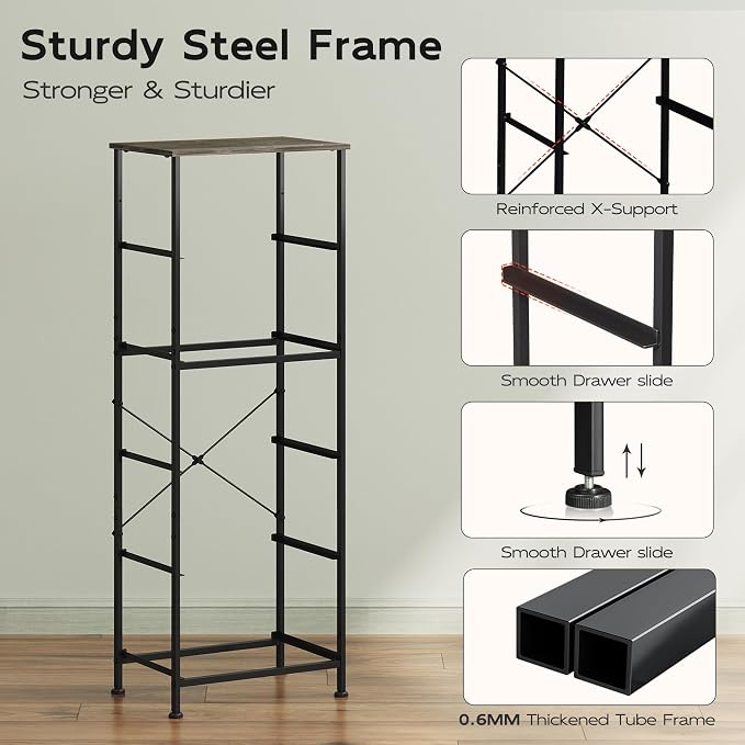WLIVE Fabric Dresser, 5-Drawer Tall Dressers for Bedroom, Storage Dresser Organizer with Wood Top, Sturdy Steel Frame, Chest of Drawers for Closet, Hallway, Charcoal Black Wood Grain Print