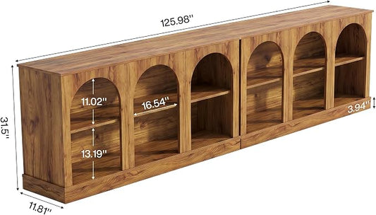 Tribesigns Farmhouse Console Table Set of 2, Extra Long Entryway Table with 3 Tier Storage, Wooden Rectangular Sofa Table Behind The Couch for Entrance, Hallway, Living Room Natural Wood