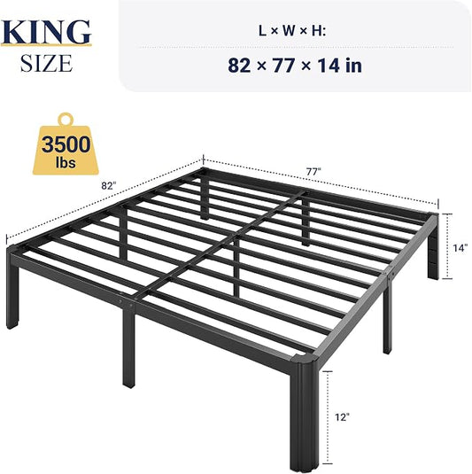 Allewie Metal King Size Bed Frame, 14 Inch 3500LBS Heavy Duty Platform Bed with Rounded Corner & Under Bed Storage, No Box Spring Needed, Noise Free, Easy Assembly, Black