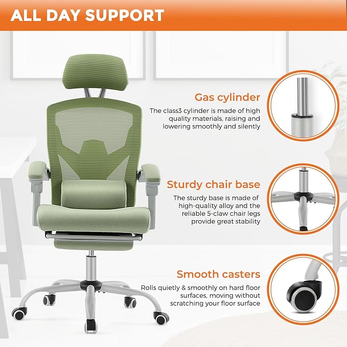 Sweetcrispy Office Computer Desk Chair Set of 2, Ergonomic High-Back Mesh Rolling Work Swivel Chairs with Wheels, Comfortable Lumbar Support, Comfy Arms for Home, Bedroom, Study, Student, Green