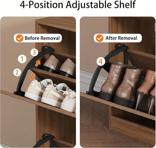 Shoe Storage Cabinet, Wood Shoe Organizer for Entryway with 3 Flip Drawers, Freestanding Shoe Rack with Adjustable Shelf, Narrow Shoe Dresser for Front Door Entrance (Walnut, Standard 4 Drawers)