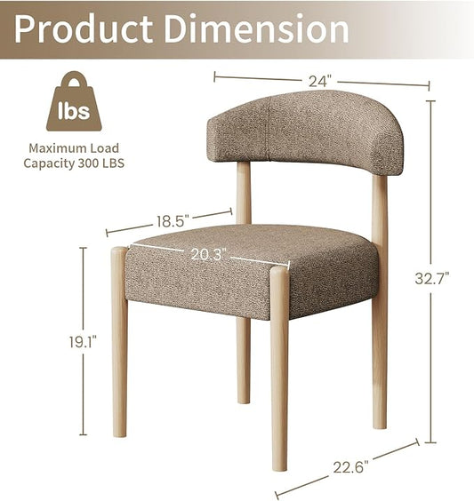 VKNOW Wooden Dining Chairs Set of 4 with Curved Open Back, Dark Brown | Natural Rubberwood Legs, Soft Chenille Fabric, Thickened Cushion, For Adults and Family, Dining Room, Kitchen, No Wobble