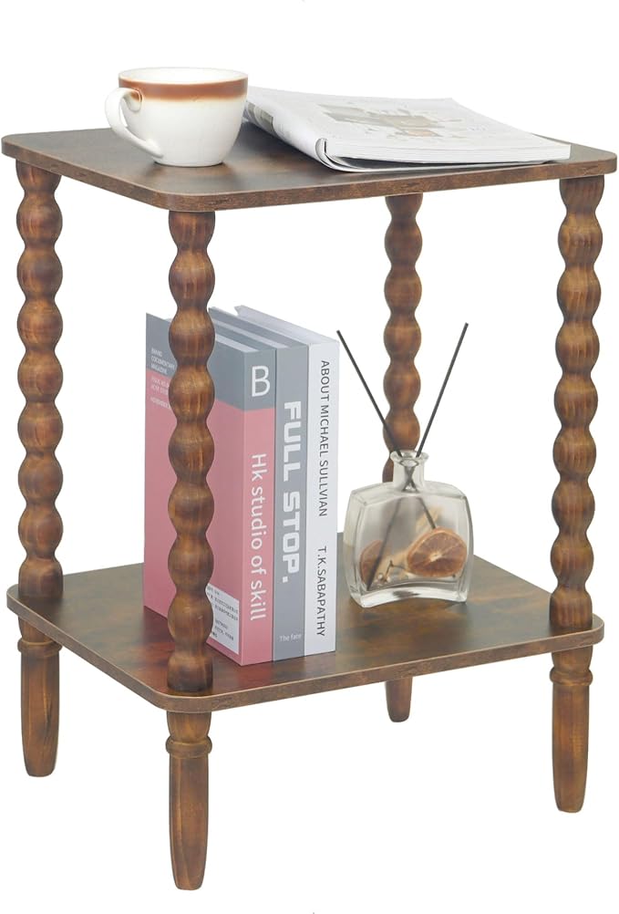 Fultyle Side Table, Small End Table with Storage Shelf, 2-Tier Small Coffee Tables Living Room for Bedroom, Narrow Spaces (Rustic Brown)