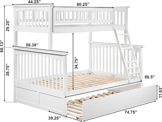 AFI, Columbia Ladder Bunk Bed Twin Over Full with Twin Trundle, White