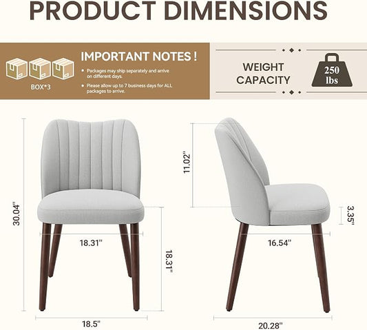 Upholstered Dining Chairs Set of 6, Modern Fabric Dining Chairs with Curved Backrest & Solid Rubber Wood Legs, Padded Kitchen Dining Room Chairs for Restaurant Cafe, Light Grey