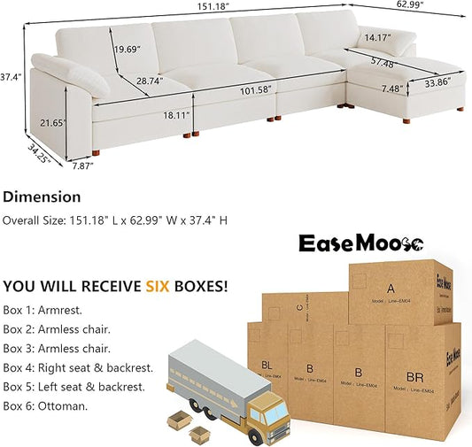 EASE MOOSE Extra Large Modular Sectional Sofa,Modern Oversized L Shape Sectional Couch,Comfty Deep Seat Modular Sofa with Ottoman,White