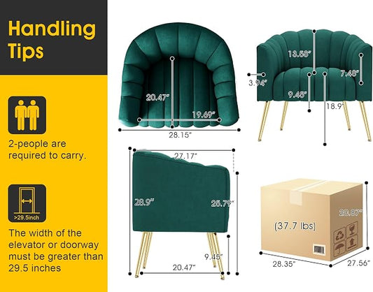 Dewhut Oversized Pumpkin Couch Accent Chair, Modern Comfy Velvet Upholstered Barrel Chairs, Luxury Single Sofa Armchair for Living Room, Waiting Room, Office and Vanity, (Green)
