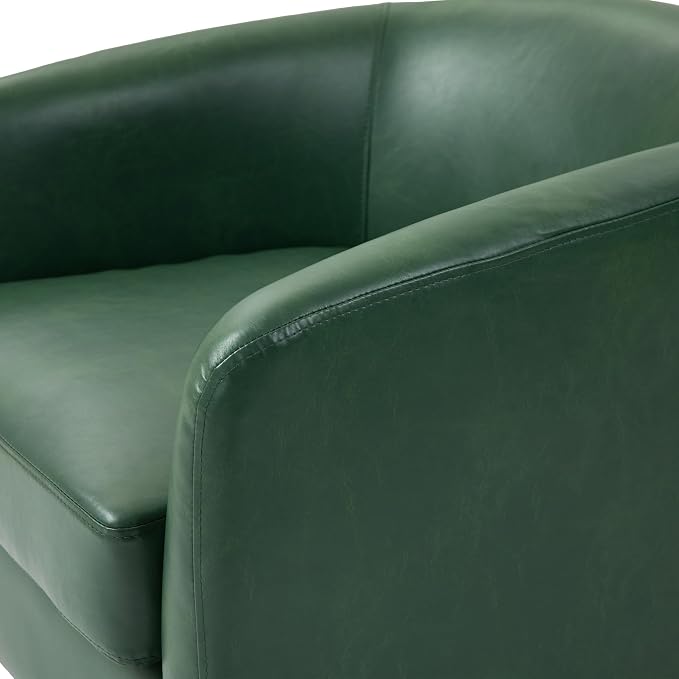 Faux Leather Swivel Barrel Accent Chairs Set of 2, Comfy Club Chair Upholstered Round Armchair for Lving Room, Green