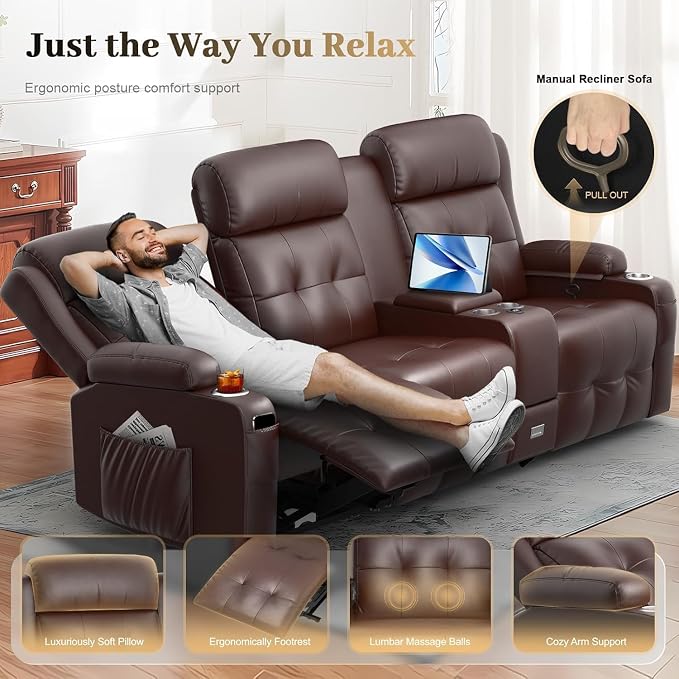 Recliner Sofa, Massage Reclining Sofa 3 Seater Sets Heavy Weight Capacity, RV Loveseat Couch Clearance with Console, USB, Type C Port, Storage, Cup Holders, Wall Hugger Chair for Living Room