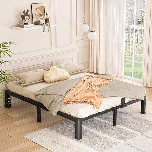 Bilily 10 Inch Low Bed Frame King with Round Corner Legs,3500 LBS Heavy Duty Low Profile King Size Bed Frame Metal Platform, No Box Spring Needed, Easy Assembly, Noise-free, Headboard Compatible,Black
