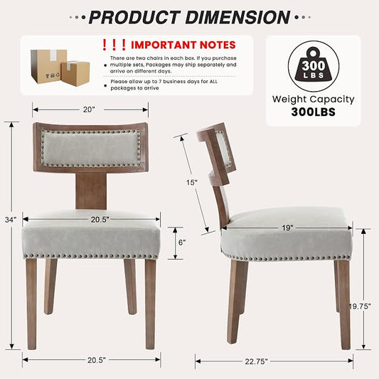 HNY Mid Century Modern Dining Chairs Set of 4, Farmhouse PU Leather Upholstered Accent Chairs Curved Nailhead Trim Backrest Kitchen Chairs, with Hardwood Frame, Grey