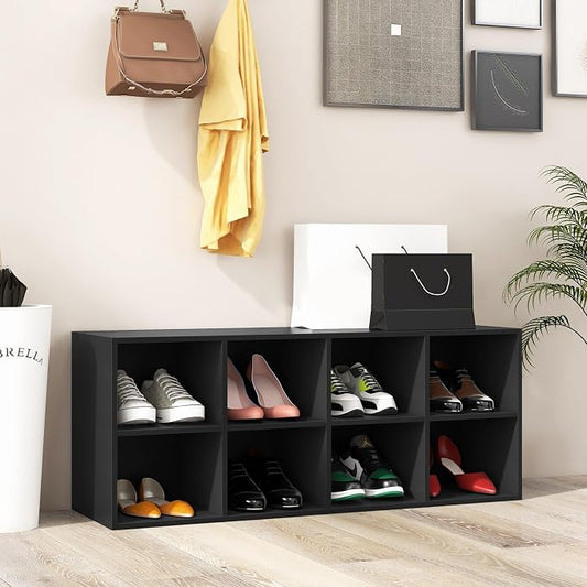 Giantex Shoe Bench 8 Cubes, 40" Entryway Bench with Storage, 8-Cubby Shoe Rack, Shoe Organizer Storage Cabinet for Entryway, Hallway, Mudroom, Living Room, Bedroom, Support up to 500 lbs, Black