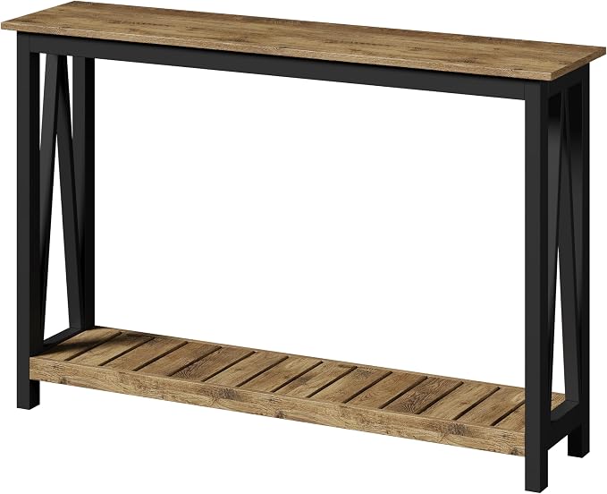 ChooChoo Farmhouse Console Table, Rustic Vintage Narrow Sofa Table for Entryway, Living Room, Hallway, 47 Rustic Oak & Black