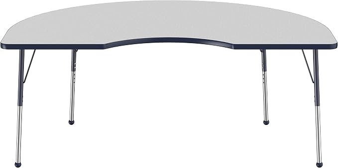 FDP Kidney Activity School and Office Table (48 x 72 inch), Standard Legs with Ball Glides for Collaborative Seating Environments, Adjustable Height 19-30 inches - Gray Top and Navy Edge
