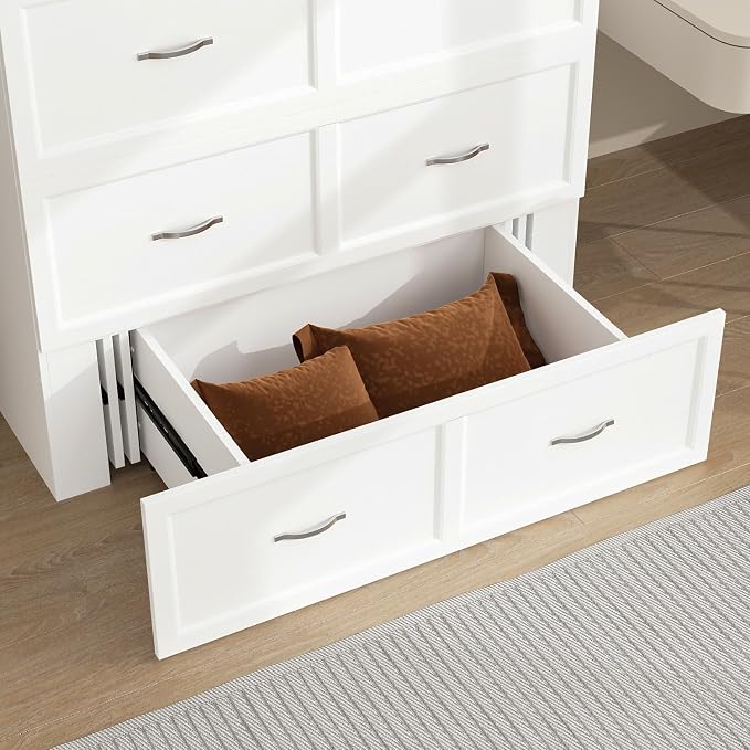 Twin Murphy Bed with Built-in Charging Station, Space-Saving Murphy Bed Chest Twin with Drawer, Foldable, for Home Office Guest Room Bedroom White, 76.8”L x 44.4”W x 41.3”H