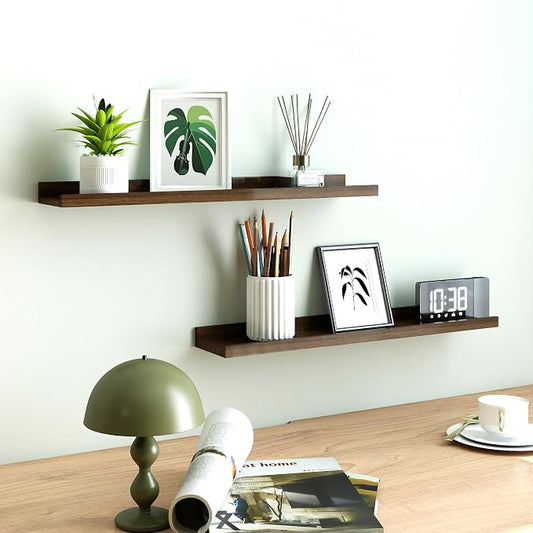 Floating Shelves for Wall Decor, Long Wall Mounted Storage Shelf for Bedroom, Living Room, Bathroom, Kitchen, Nursery, Display Picture Ledge Shelf with Lip Set of 2-24 Inches, Walnut