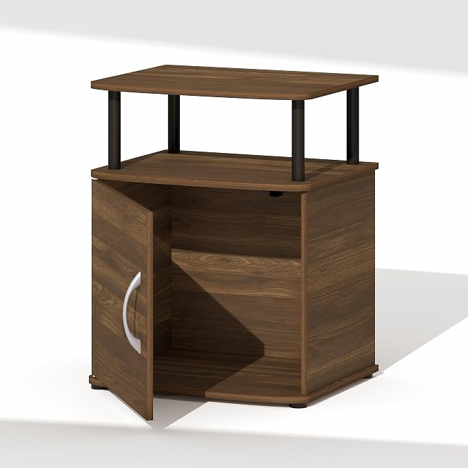Furinno Jaya Night Stand with Door, Nightstand with Open Shelf and Door Cabinet, Round Corner Bedside Table, Side Table, End Table, for Bedroom, Closet, Dorm, Columbia Walnut