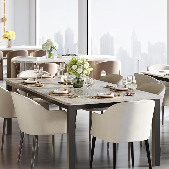 GarveeHome 78.7 in Industrial Dining Table for 6, Wooden Long Dinner Table with Mortise Tenon Design, Kitchen Table with Sturdy Metal Legs, for Dining Room Home Office Living Room, Grey