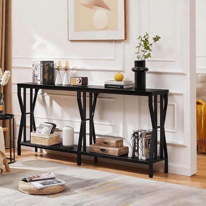HOMISSUE Sofa Console Table, 70.9" Extra Long Sofa Table with 2-Tier Storage, Industrial Narrow Console Tables Behind Couch, Hallway Table for Entryway, Living Room, Black