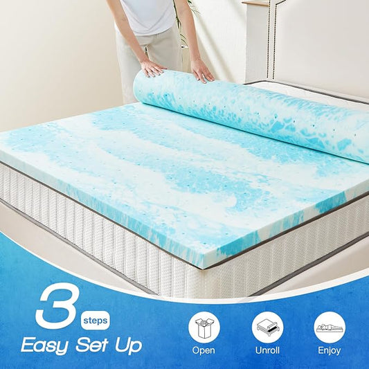 Sweetcrispy Memory Foam Mattress Topper California King, 4 Inch Thick Gel Infused Cooling Toppers Pad for Bed, Sleeper Sofa, RV, Camper, CertiPUR US Certified, Ventilated and Breathable