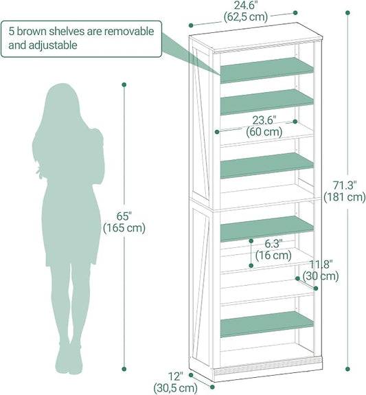 Hzuaneri Shoe Storage Cabinet, 10 Tiers Freestanding Shoe Cabinets, Wooden Shoes Rack with Cubby, 27-30 Pairs, Farmhouse Tall Shoes Cubby Organizer for Entryway, Living Room, Black SR52604X