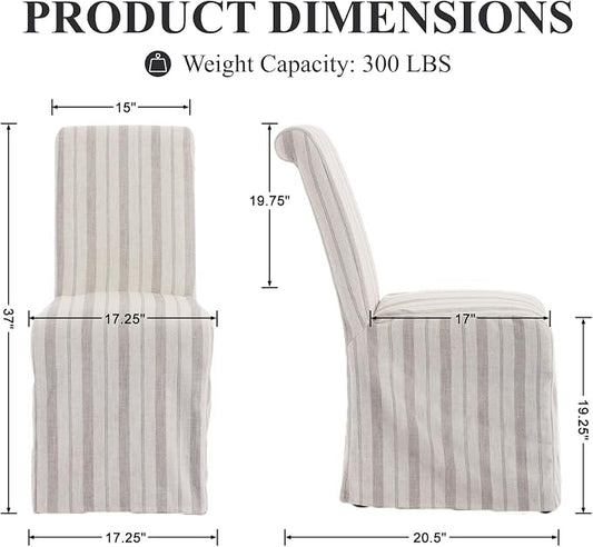 chairus Slipcovered Parsons Dining Chairs Set of 4, Upholstered Dining Room Chairs with Removable Linen Cover & High Back, Modern Farmhouse Wooden Side Kitchen Chairs, Khaki Stripe