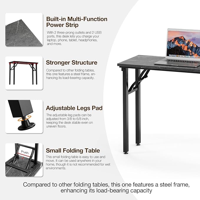 TEMI Small Computer Desk Folding Table - 35.8" Foldable Office Desk, No Assembly, Perfect for Small Spaces in Bedroom, or Apartment, Portable Mini Desk or Study Table Compact Design, Marble Greige