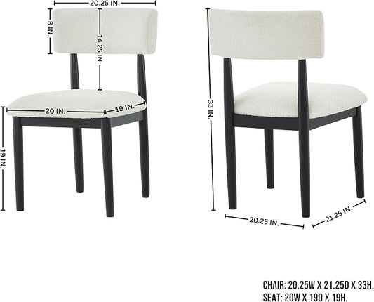 Roundhill Furniture Ellis Boucle Upholstered Dining Chairs, Set of 2, White/Matte Black