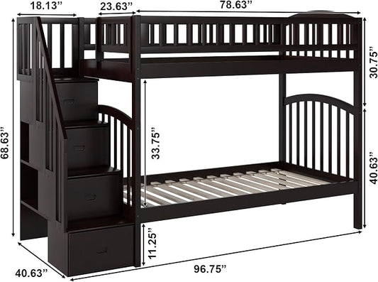 AFI, Westbrook Staircase Bunk Bed Twin Over Twin, Espresso