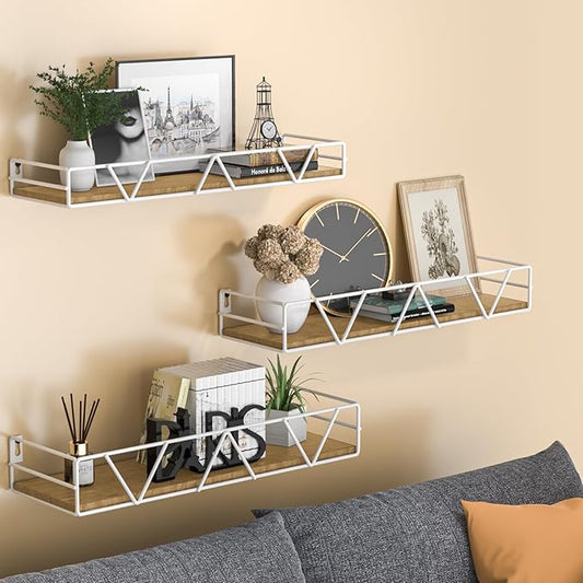 Amaoot Floating Shelves Set of 3, Home Wood Wall Shelf, Farmhouse Shelf for Bedroom, Wall Mounted Floating Shelf for Living Room, Bedroom, Bathroom, Kitchen, Office (White)