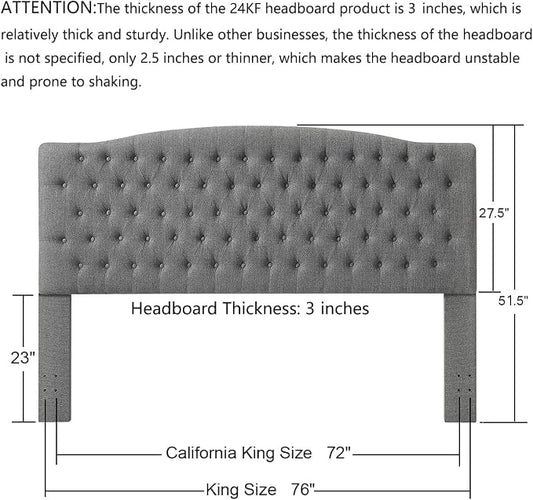 24KF Upholstered Tufted Button Linen King Headboard,Comfortable Fashional California King Headboard,Granite