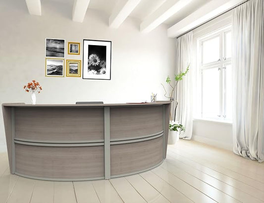 Linea Italia Curved Modern Office Desk Easy to Assembly 2 Panel Reception Counter for Lobby, Salon, 124" x 49", Ash