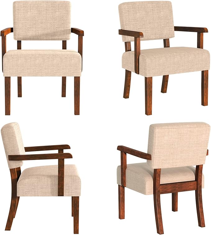 FAGAGA Accent Chairs Set of 2 with Table, Living Room Chairs with Soft Seat and Armrests for Living Room Bedroom Reading Room Waiting Room (Beige)