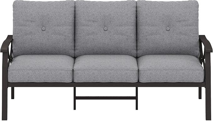 RoyalCraft Patio 3 Seats Sofa, All-Weather Outdoor Couch, Patio Furniture Sofa,Khaki Metal Furniture with Gray Cushions