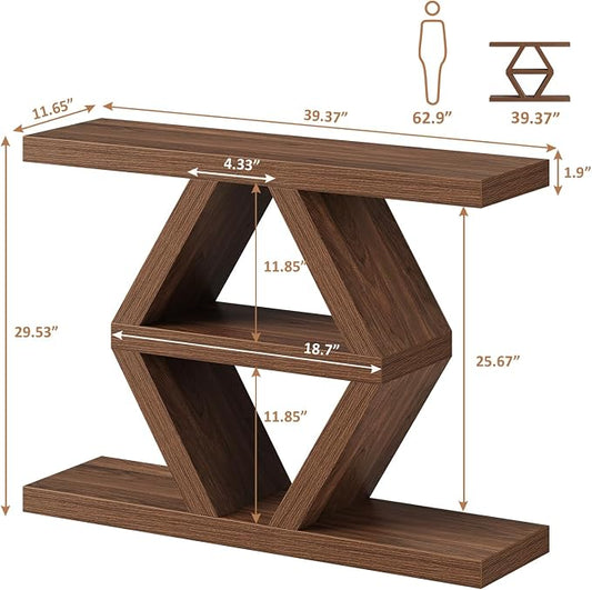 39.4-Inch Farmhouse Console Table for Entryway, Wood Behind Couch Table with Storage Shelves, Rectangular Sofa Table, Narrow Entryway Table for Entrance, Hallway, Foyer, Living Room, Entry Way Table